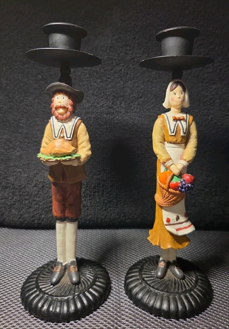 vintage Thanksgiving pilgrim couple candle holders 8.5" Tall